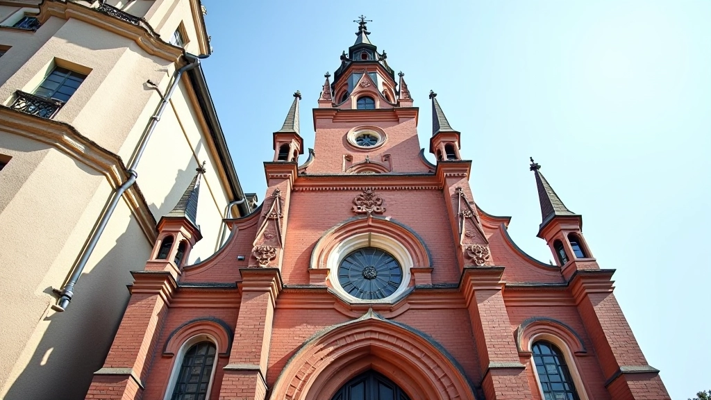 Detali Šv. Onos bažnyčios gotikos fasado nuotrauka, pabudžiai ir ornamentai